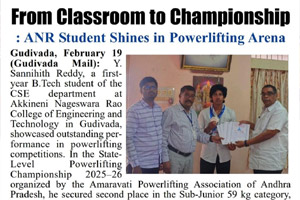 Y. Sannihith Reddy, CSE outstanding performance in Power Lifting Competition 20-02-2026